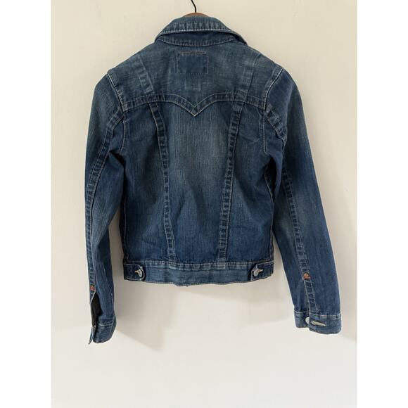 Vtg Y2K True Religion Jimmy Fitted Denim Jean Jacket Distressed Womens Size XS - Picture 8 of 13